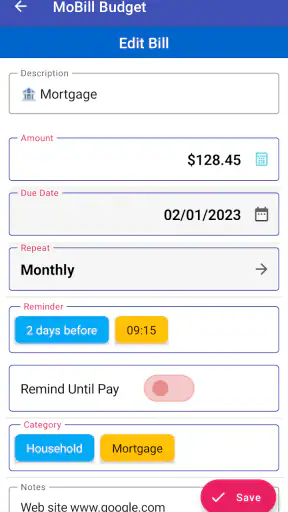 MoBill Budget and Reminder