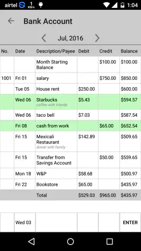 Simple Checkbook Ledger