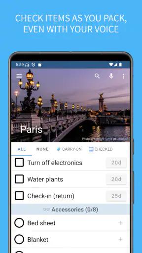 SmartPack - packing lists