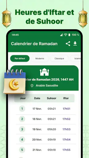 Calendrier Ramadan 2026 Ftour