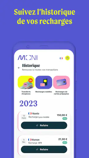 MONI Recharge mobile et carte