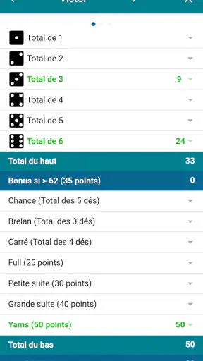 Yam's feuille de score