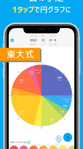 一日予定表: 1日のスケジュールを24時間の円グラフで管理